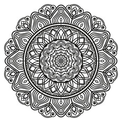 Modern rounded abstract mandala design for adult coloring book