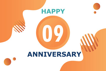 09 years anniversary celebration geometric logo design with orange blue and white color number on white background template 