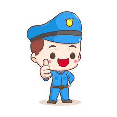 Cute policeman  showing thumb up cartoon character. People profession concept design. Isolated white background. Vector art illustration. Adorable chibi flat cartoon style