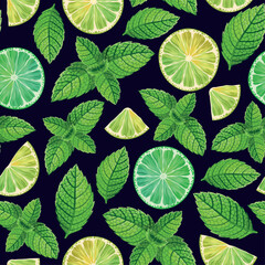 Vector seamless pattern with mint and lime