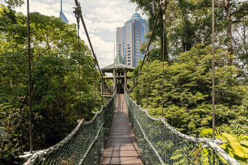 Fototapeta na wymiar Hanging canopy foot bridge in the Kuala Lumpur Eco Park Forest in Kuala Lumpur Malaysia