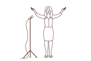 Smiling woman on stage thanking for welcome