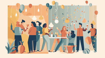 Friends Having A Party. Editable & Scalable Vector Art