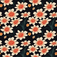 Fototapeta na wymiar Summer seamless pattern with pink flowers. Generative AI art.
