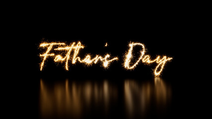 Fathers Day Caption written in Sparkler Firework Text. Gold and Black Celebration Banner with copy space.