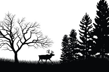 Tree silhouette background with tall and small trees. Forest silhouette illustration.