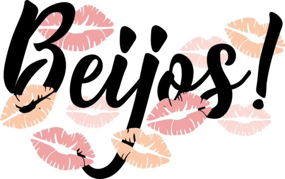 Beijos. Lettering. Translation from Portuguese - Kisses. Modern brush calligraphy. Ink illustration