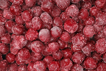 Frozen cherries background, healthy food, fruits, veganism concept