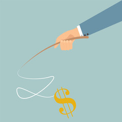 Businessman s hand fishing the Dollar icon vector illustration design isolated