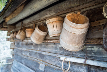 Naklejka premium old wooden traditional ethnic house. architecture elements
