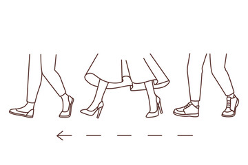 People legs walking in one direction