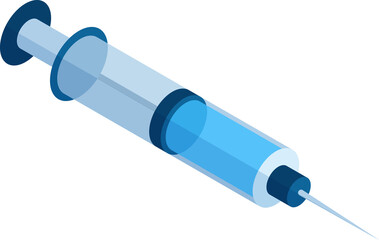 Medical disposable syringe with needle. Applicable for vaccine injection, Syringe with blue vaccine, vaccination illustration. plastic syringe with needle. Vector medical supplies and healthcare