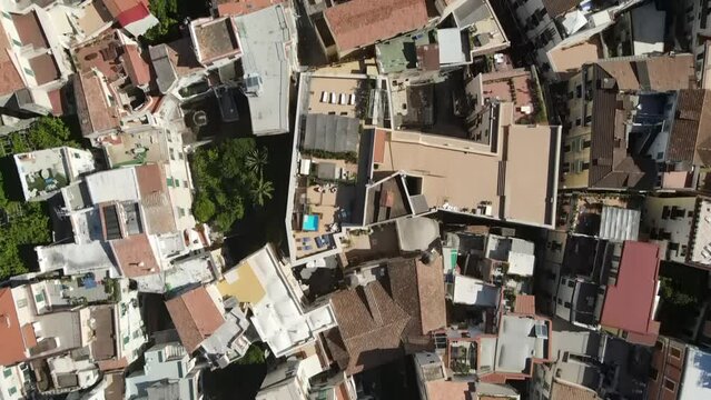 Italy, Province of Salerno, Amalfi, Drone view of town on Amalfi Coast 