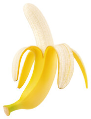 Half peeled banana isolated on transparent background for quick isolation - 583015117