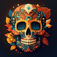 Dia de Los Muertos (Day of the dead), with sugar skull, generative ai