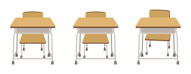 三対の学校の机と椅子
