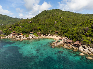 Obraz premium Ko Tao, Thailand: Aerial view of the Ko Tao island in the Gulf of Thailand in Southeast Asia. The island is a famous dive destination.