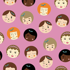 Feminine look, abstract personage, mascot design, funny face, cute icon.