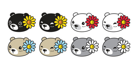 Bear vector polar bear flower daisy icon face head character cartoon logo teddy symbol doodle animal illustration isolated design