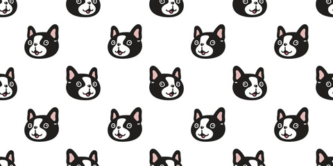 dog seamless pattern french bulldog smile pet puppy head face bone paw footprint vector cartoon gift wrapping paper tile background repeat wallpaper doodle scarf isolated illustration design