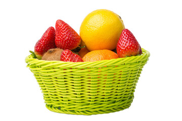 Fototapeta na wymiar A basket of a fresh fruits on transparent background.