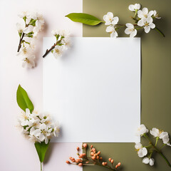 Capturing the Beauty of Blossoms: Overhead Product Photography of Horizontal Blank Paper with Surrounding Blooms