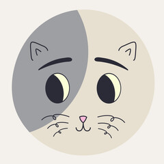 Funny cat face, abstract personage, mascot design, funny face, cute icon.