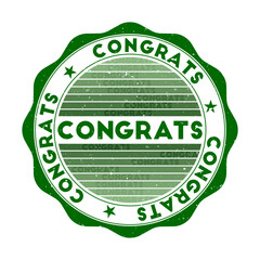 Congrats badge. Grunge word round stamp with texture in Cucumber color theme. Vintage style geometric congrats seal with gradient stripes. Amazing vector illustration.