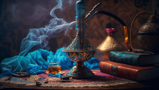 Hookah, Reading and Inspiration Middle Eastern Theme, Generative AI