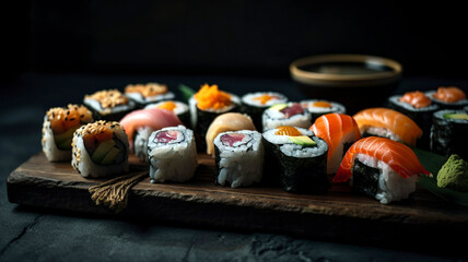 Seafood Lover's Delight: Beautiful Sushi and Sashimi on a Stone Plate
