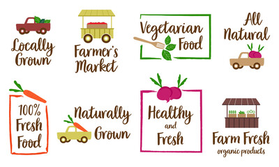 Set of farm fresh, organic and natural badge, labels and elements.