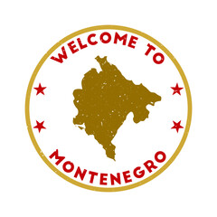 Welcome to Montenegro stamp. Grunge country round stamp with texture in Threatening Red color theme. Vintage style geometric Montenegro seal. Radiant vector illustration.