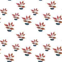 seamless pattern with watercolor house plants. clipart Flowers in a pot - stickers on a transparent background. Print for textiles, fabrics and packaging paper