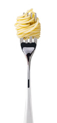 spaghetti on fork on transparent background. png file