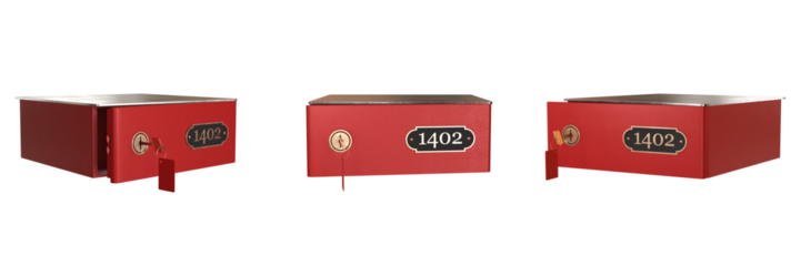 safe box on transparent background, left, front and right view (3d render)