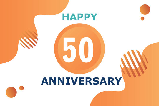 50 years anniversary celebration geometric logo design with orange blue and white color number on white background template 