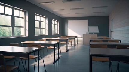Fototapeta na wymiar generative ai illustration of empty modern classroom