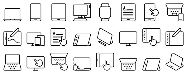 Line icons about personal devices on transparent background with editable stroke.