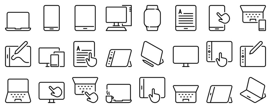 Line icons about personal devices on transparent background with editable stroke.