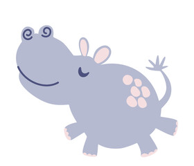 Happy cartoon hippopotamus. Hand draw hippo. Perfect for kids, prints and posters. Vector hand draw illustration isolated on the white background. 