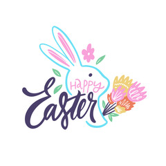 Happy Easter spring holiday season logo. Hand drawn vector art illustration.