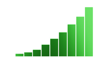 Business graph chart with increasing green growth columns, financial market success isolated on transparent or white background