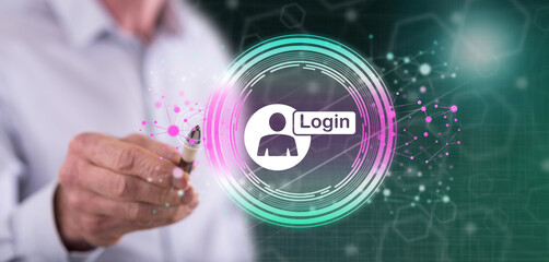Man touching a login concept