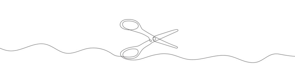 Continuous linear drawing of scissors. Single line drawing of scissors. Vector illustration. Line art of scissors - obrazy, fototapety, plakaty