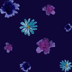 Obraz na płótnie Canvas Violet daisy flower blue simple pattern watercolor