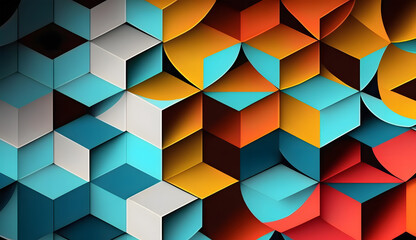 Abstract geometric background with colorful triangles. Generative AI technology.