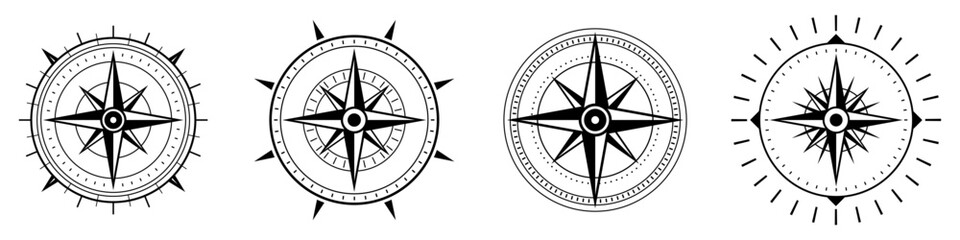 Compass icons set. Vector compass icons. Compass simple icons. Compass symbols. © chekman