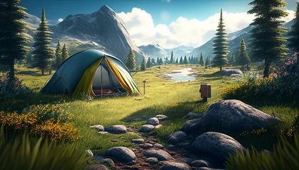 Gordijnen AI generates illustrations camping trip © View Stock