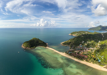 Ko Phangan, Thailand: Aerial view of the Mae Haad beach in Ko Pha Ngan island in the Gulf of Thailand in Southeast Asia