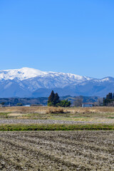 Fototapeta premium 春を待つ蔵王と宮城の田園地帯 